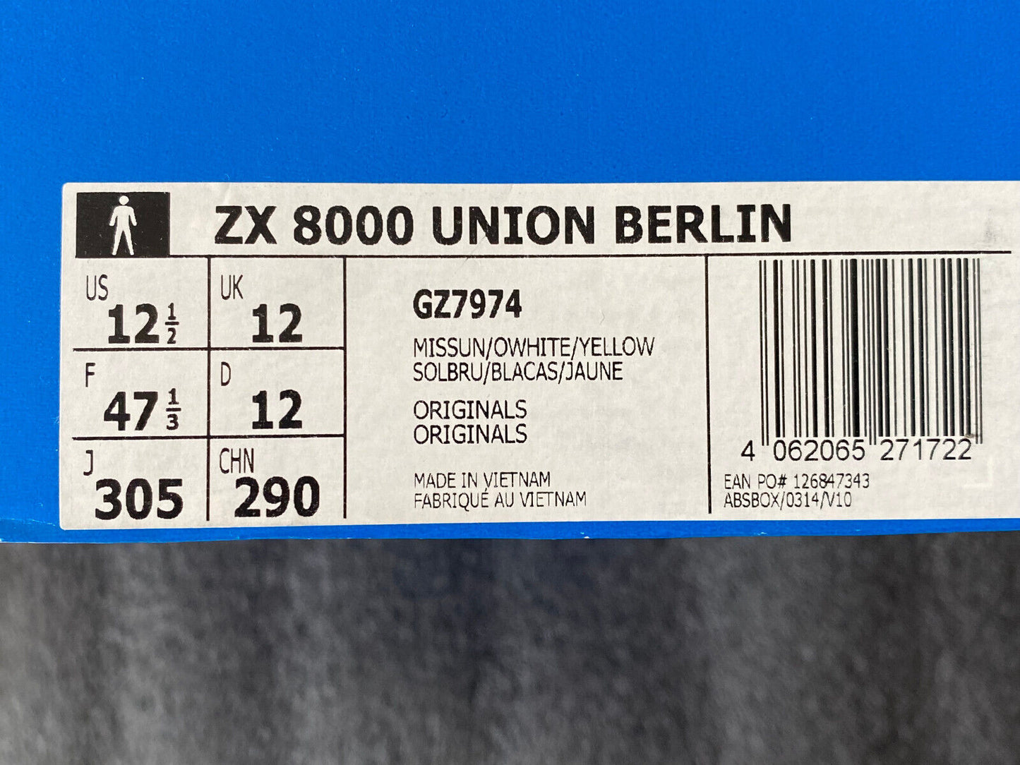 Adidas ZX 8000 x Union Berlin GZ7974 1.FC Union Nr. 0630 US 12 UK 11,5 EUR 46 ⅔