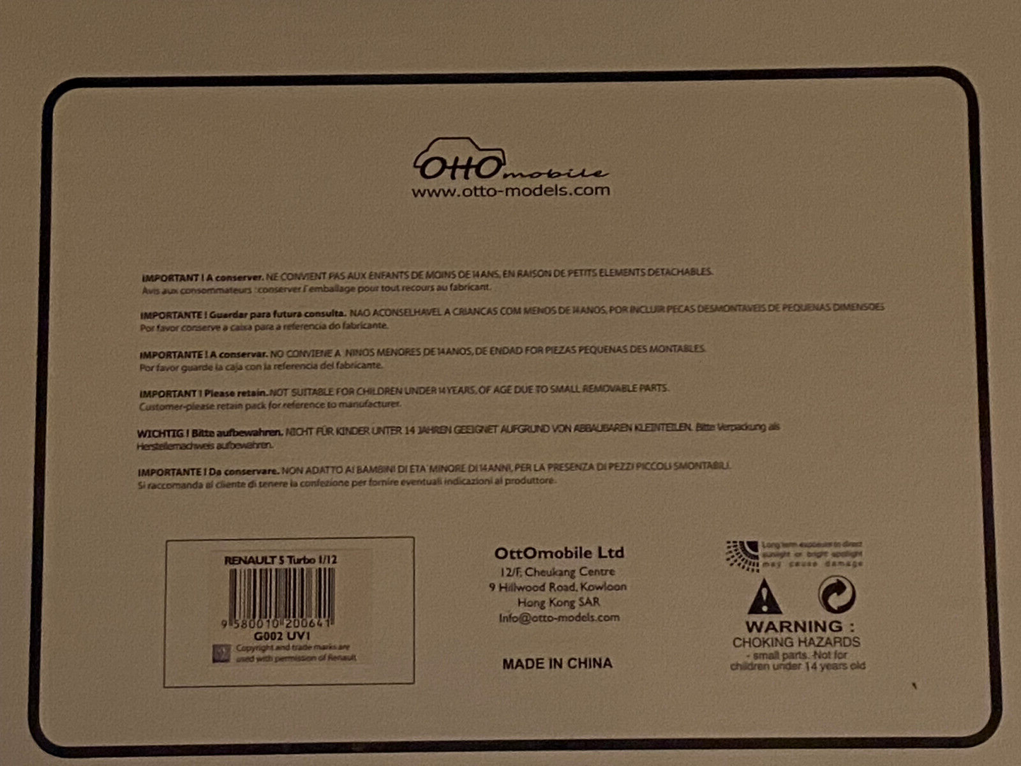 Renault 5 Turbo Granatrot Rouge Grenade Ottomobile G002 Otto in OVP 1:12