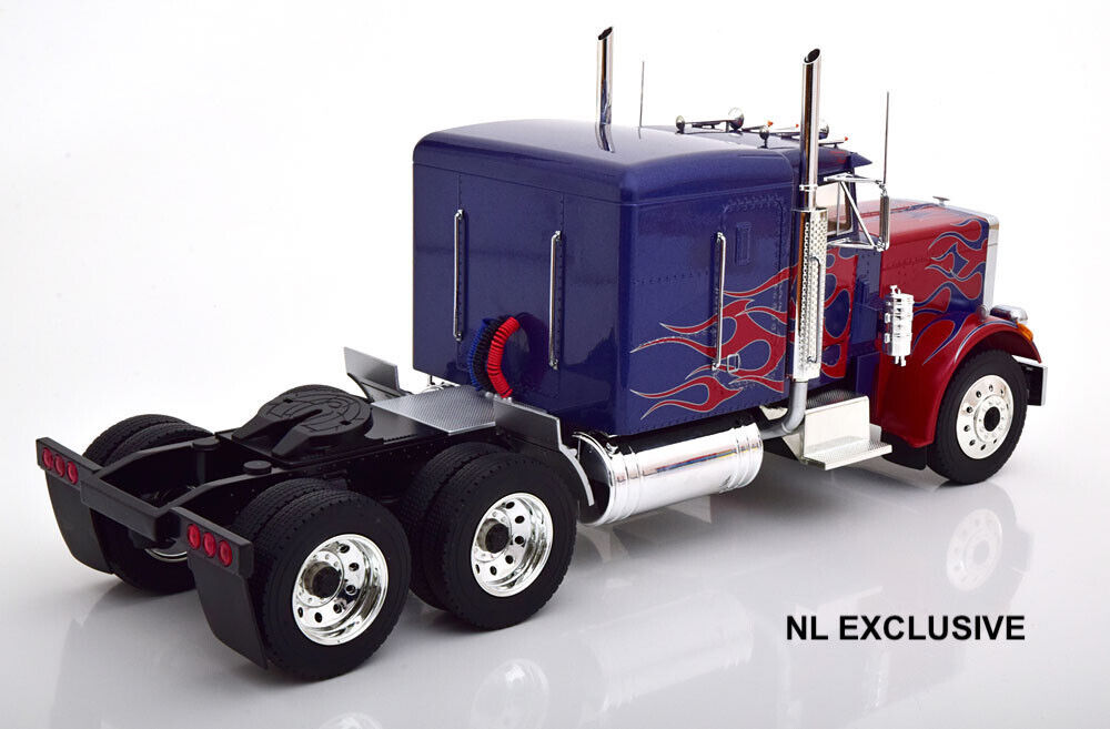 Peterbilt 359 Truck Road Kings RK180083 Transformers Blue & Red Flames Neu 1:18