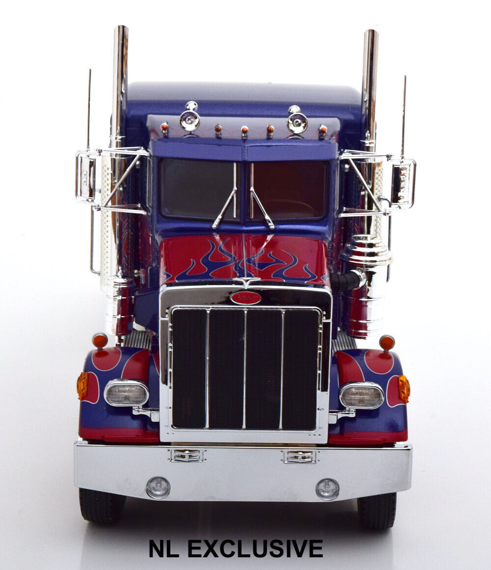 Peterbilt 359 Truck Road Kings RK180083 Transformers Blue & Red Flames Neu 1:18