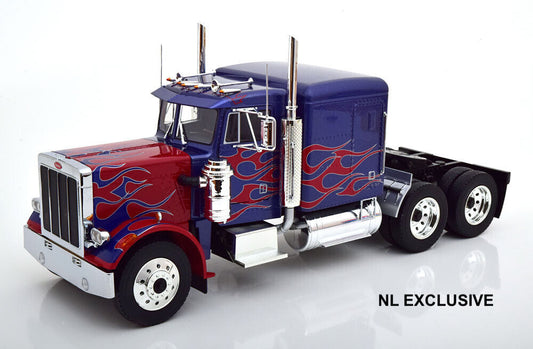 Peterbilt 359 Truck Road Kings RK180083 Transformers Blue & Red Flames Neu 1:18