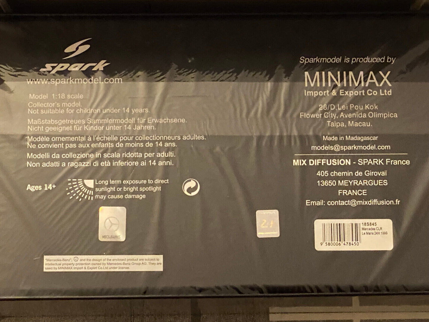 Mercedes Benz CLR #4 Le Mans 24 h 1999 Spark 18S845 Neu in OVP new in box 1:18
