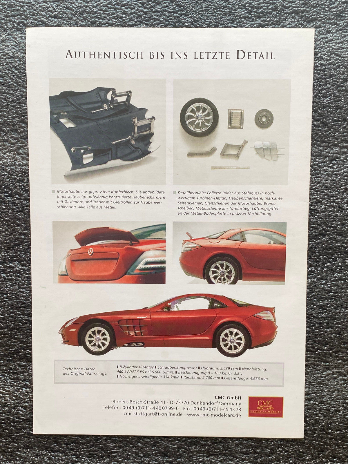 CMC Prospekt für Mercedes Benz McLaren SLR 1:18 Broschüre DinA4 aufklappbar Neu