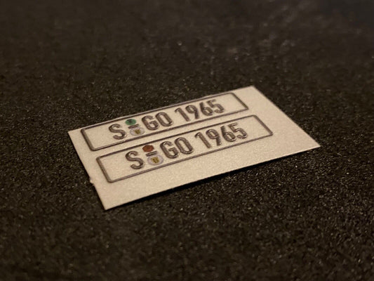 Altes Kennzeichen Deutschland S-GO 1965 für Porsche geprägt & selbstklebend 1:18