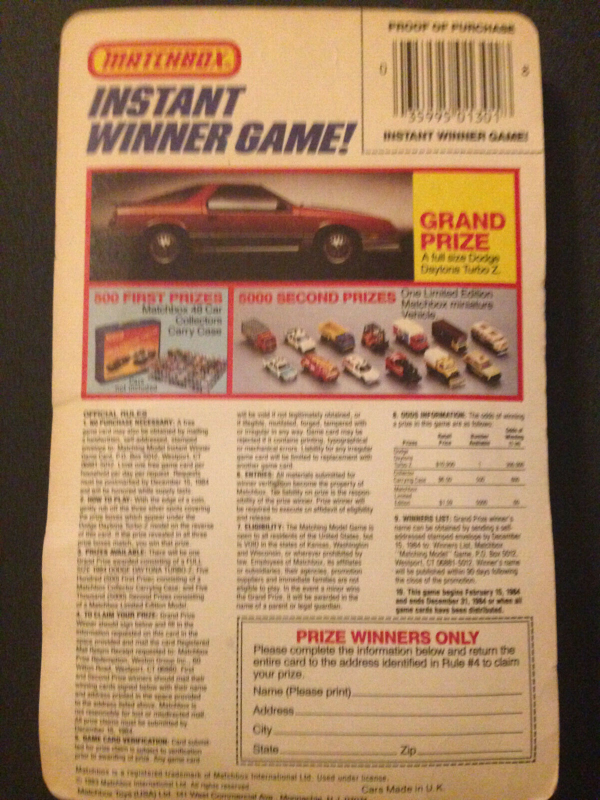 Matchbox Eclusive USA 1984 Chrysler Models Set Dodge Daytona Turbo-Z + Caravan
