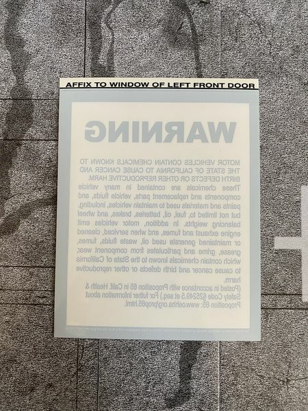 WARNING Sticker Decal Aufkleber für Scheibe für Neuwagen USA 90er Jahre vintage