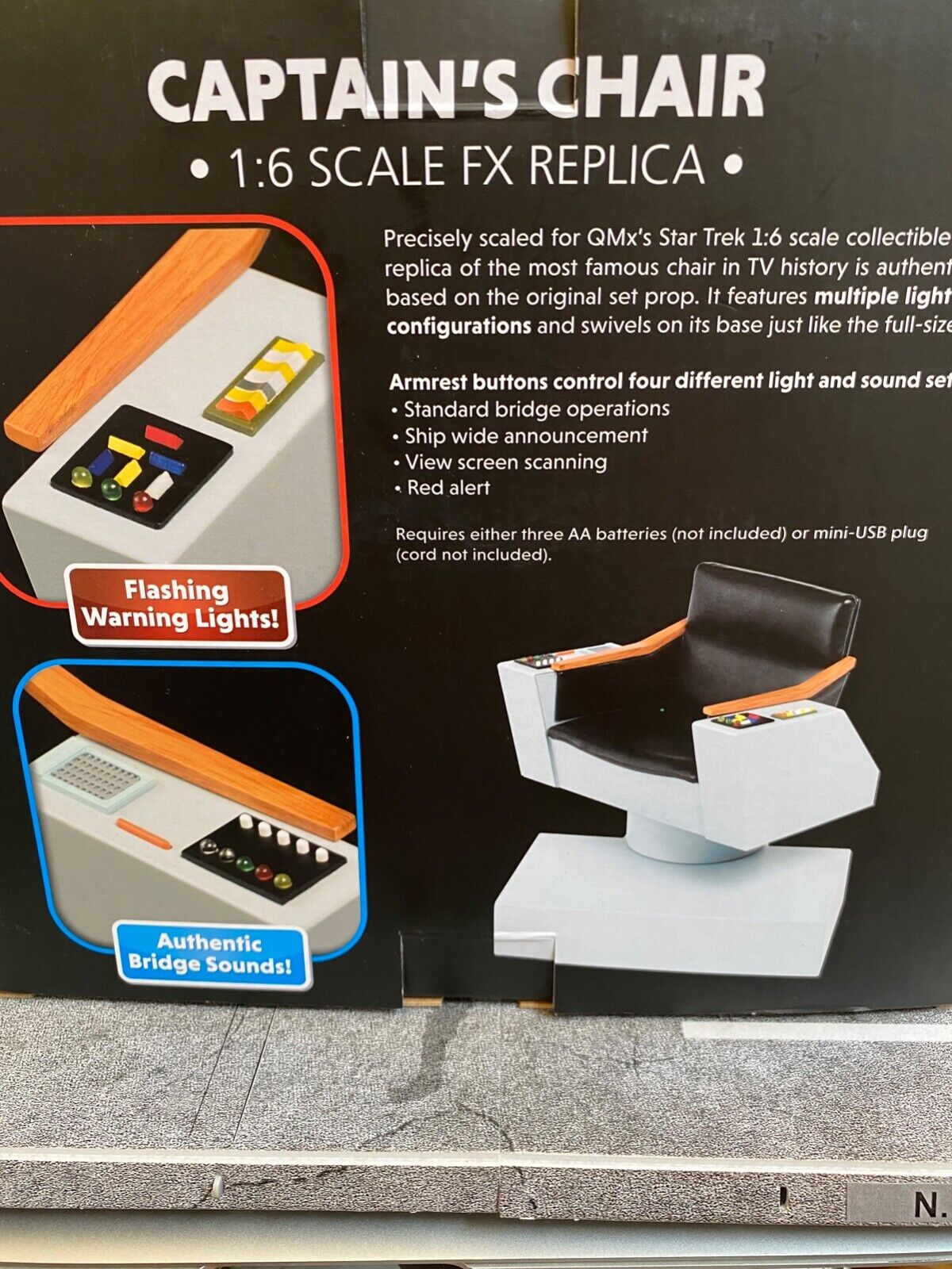 Kommandostuhl Captain Kirk Enterprise Star Trek Chair QMx Light & Sound NEU 1:6