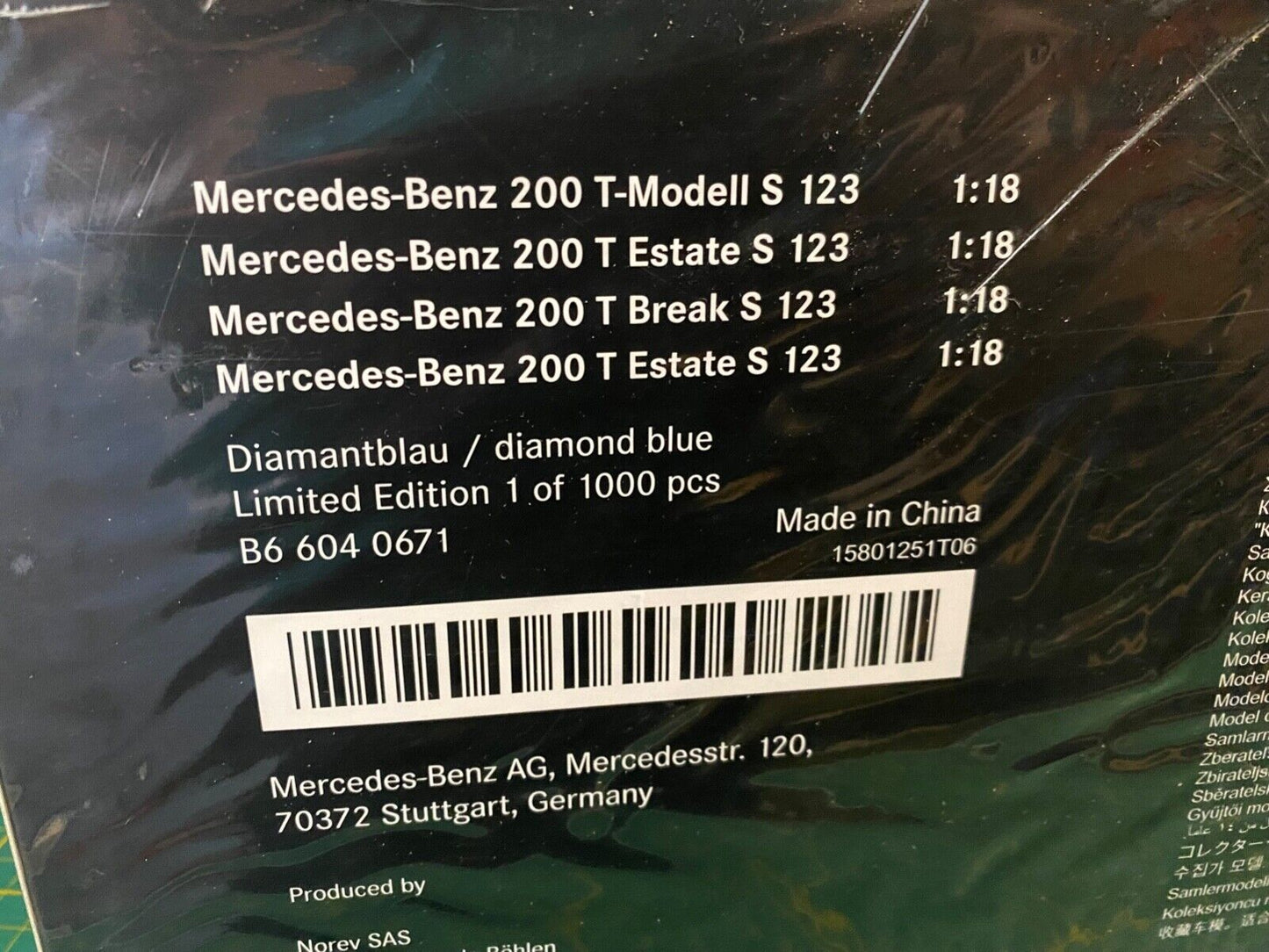 Mercedes Benz 200 T Kombi Diamantblau S123 W123 B66040671 Norev Neu in OVP 1:18