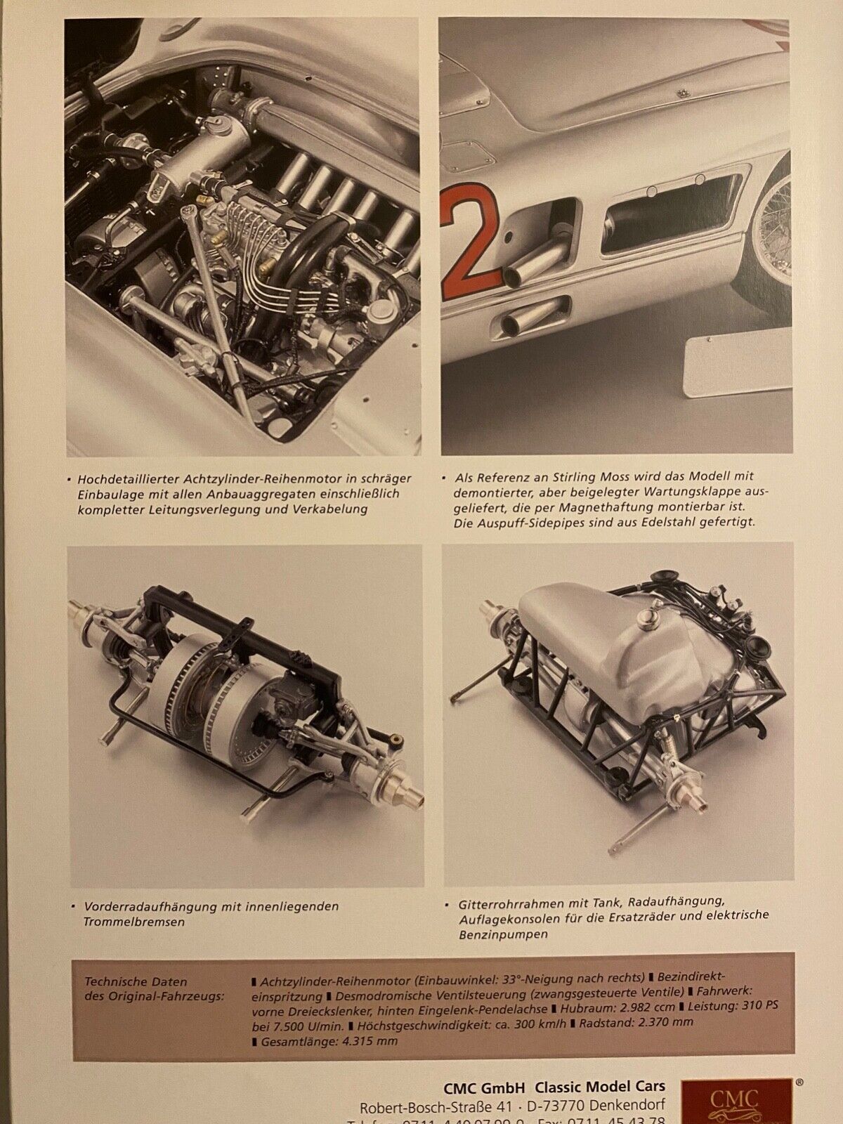 CMC Prospekt für Mercedes Benz 300 SLR W 1956 1:18 Broschüre DinA4 Neu