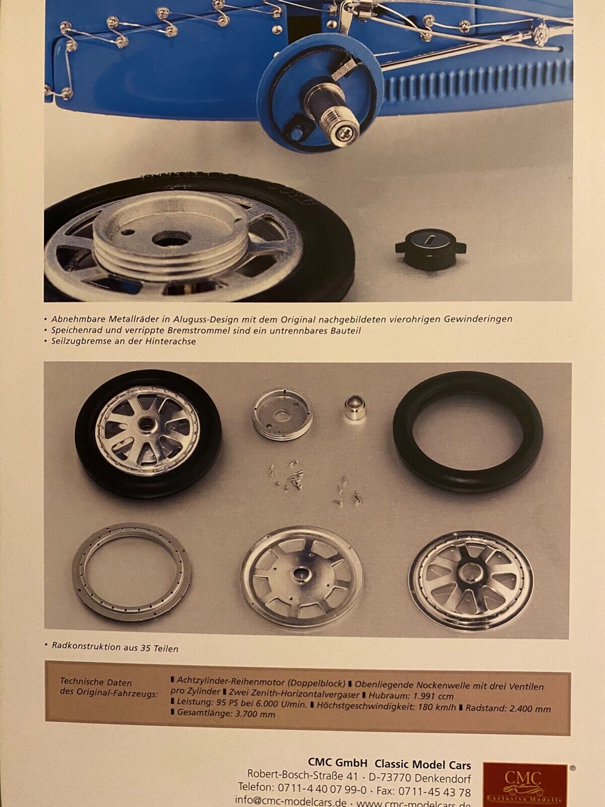 CMC Prospekt für Bugatti Typ 35 Grand Prix 1924 1:18 Broschüre DinA4 Neu