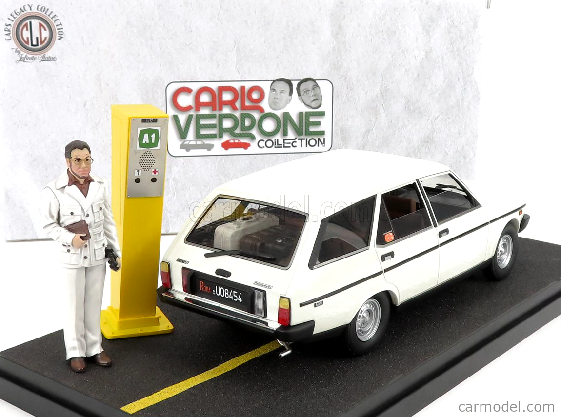 Fiat 131 Panorama SW 1981 + Furio Zòccano Figur + SOS-Säule "CARLO VERDONE" 1:18