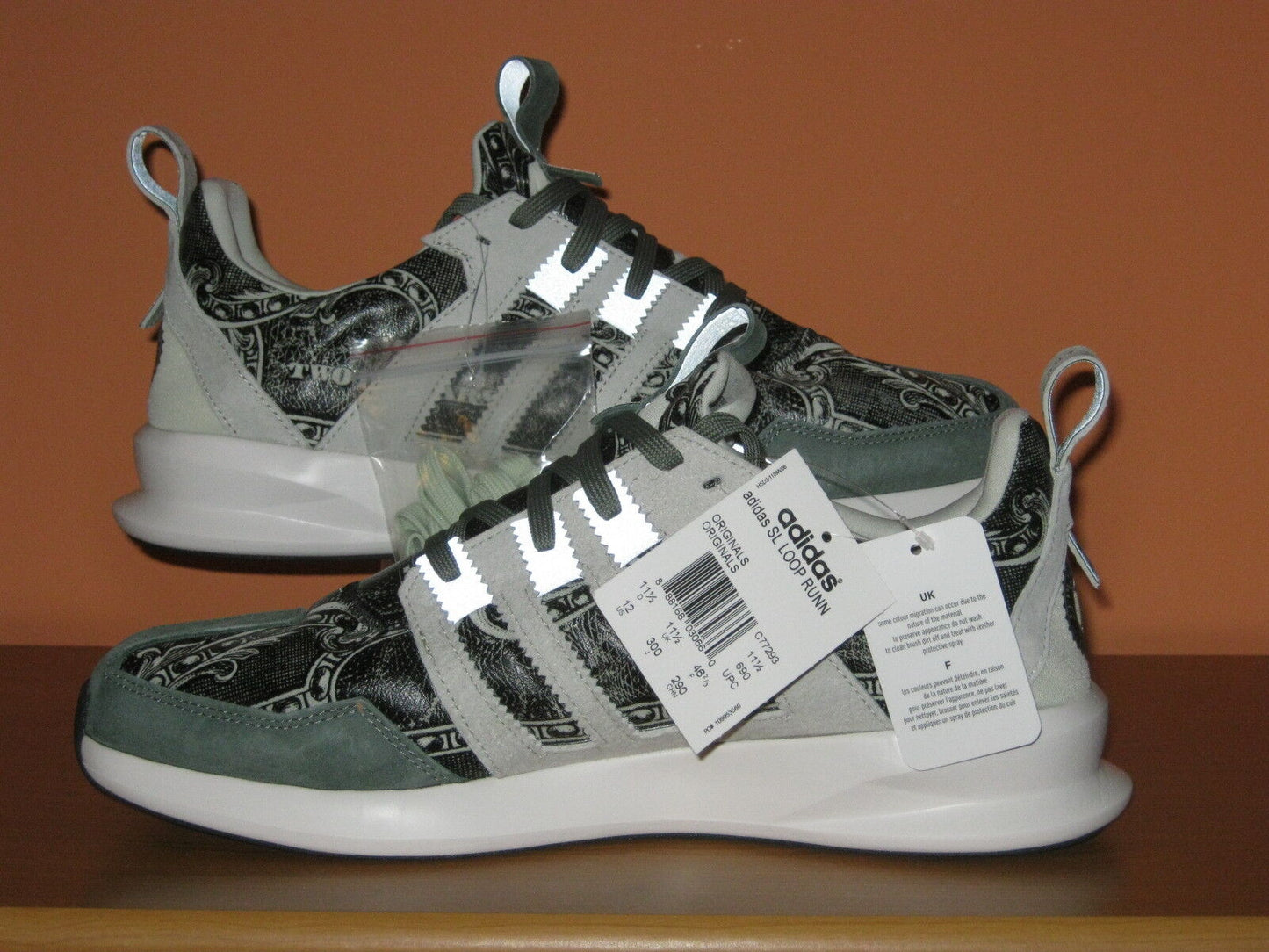 Adidas x Wish SL Loop Runner "2 Dollar-Note" + T-Shirt NEU US 12 UK 11,5 FR 46 ⅔