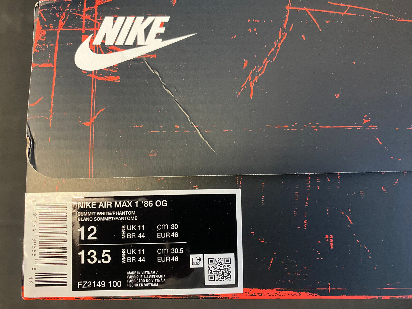 Nike Air Max 1 `86 OG Museum Masterpiece BIG BUBBLE FZ2149 100 US 12 UK 11 EU 46