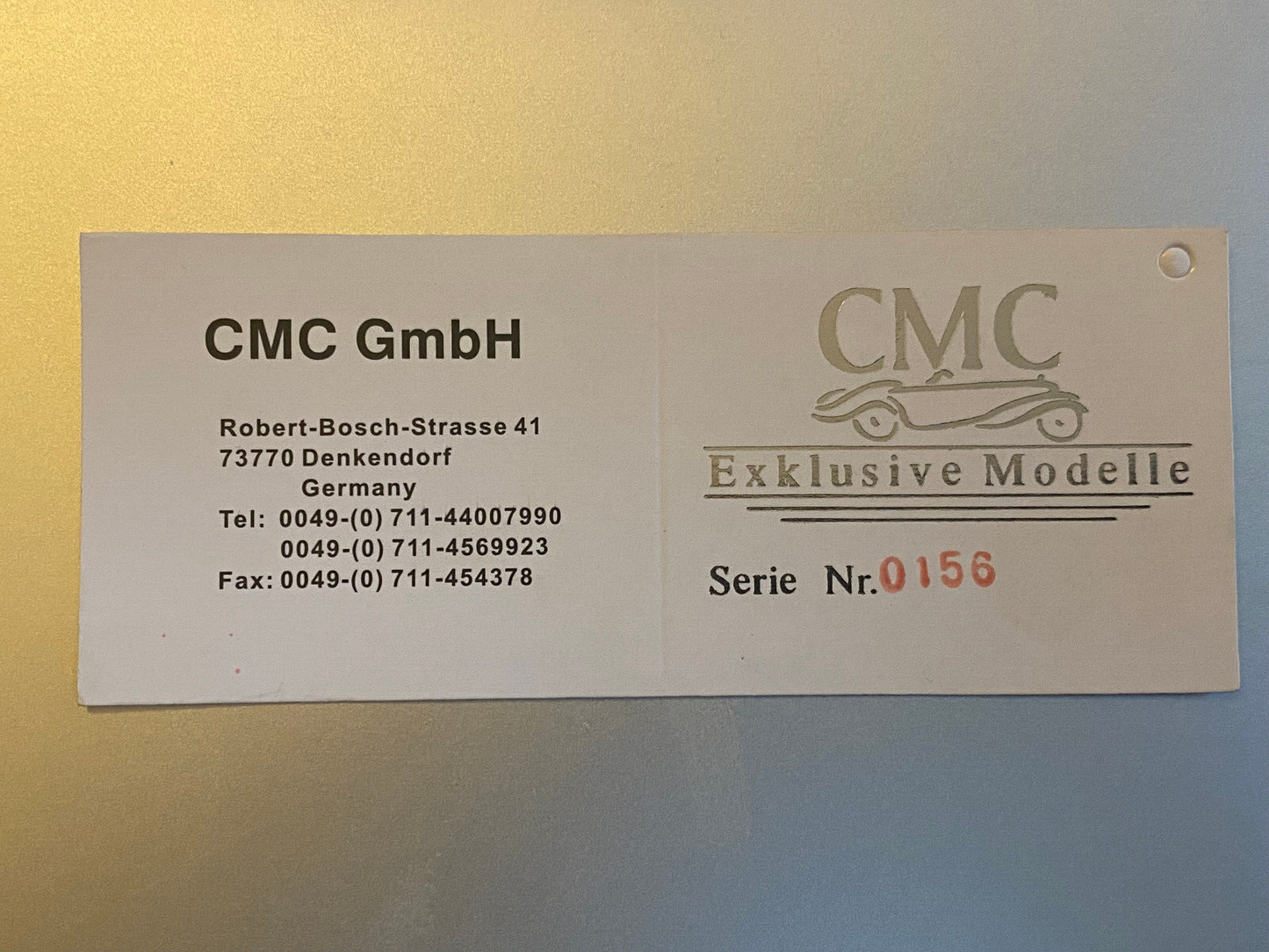 Zertifikat Limitierungsanhänger für Mercedes Benz McLaren SLR 1:12 CMC Neu new