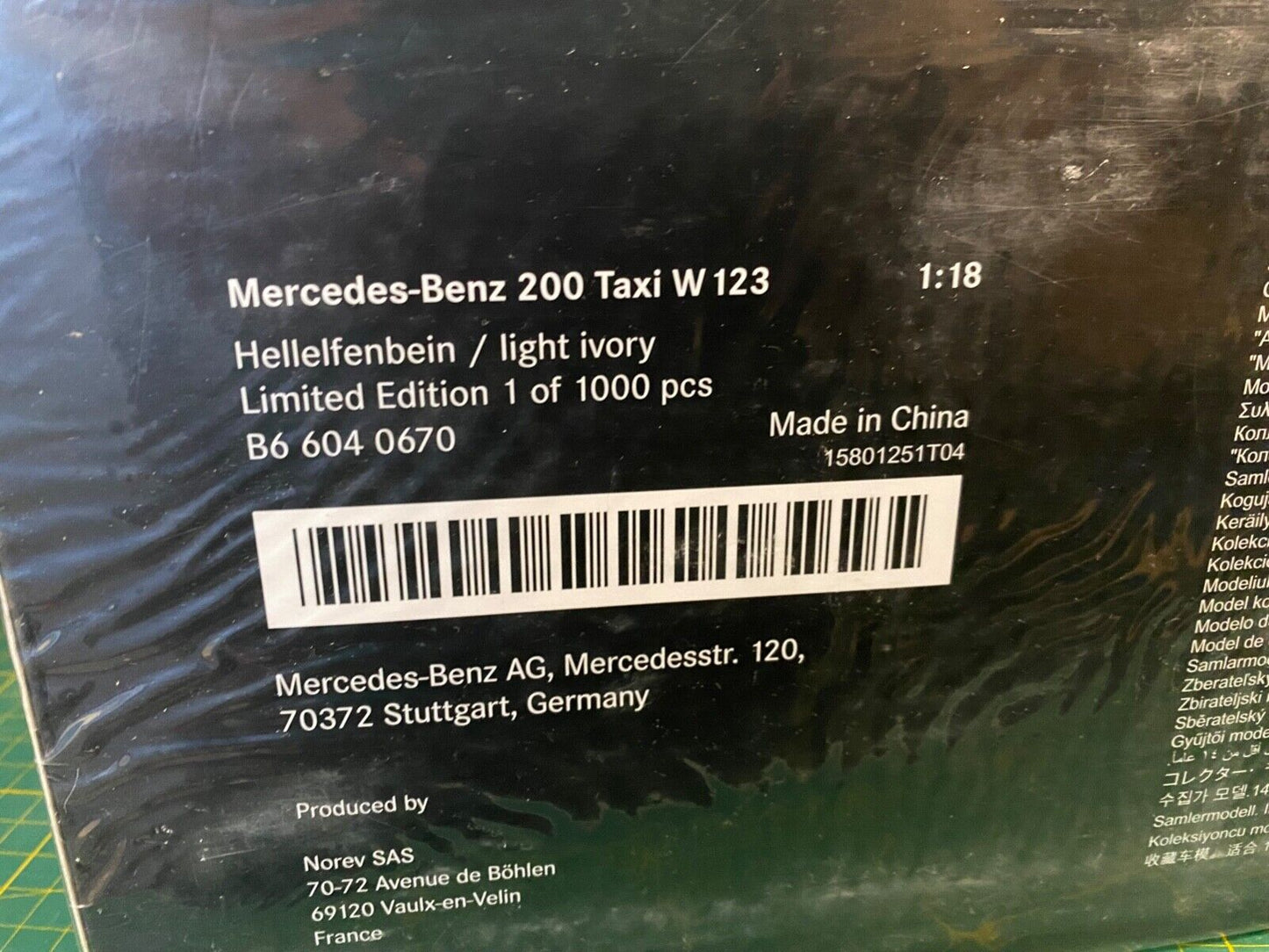 Mercedes Benz 200 Taxi W123 B66040670 Norev Neu in OVP 1:18