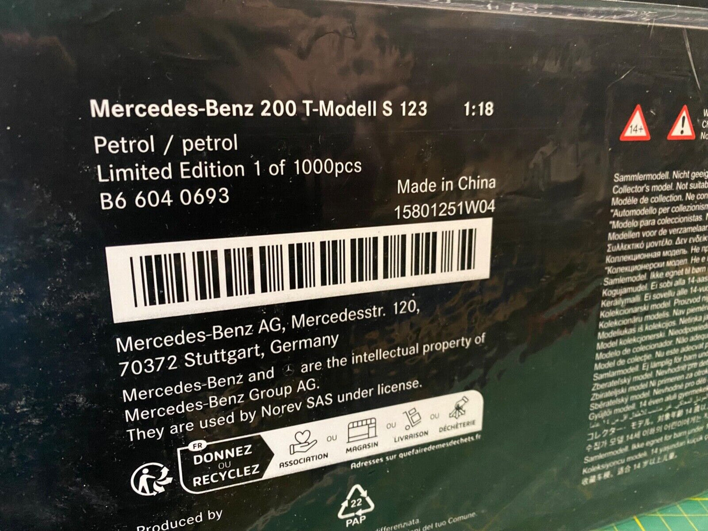 Mercedes Benz 200 T Petrol Kombi S123 W123 B66040693 Norev Neu in OVP 1:18