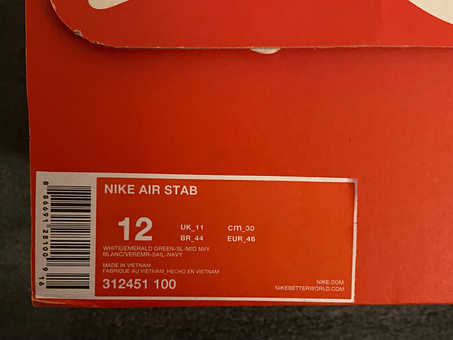 Nike Air Stab original vintage colourway 312451 100 US 12 UK 11  EU 46