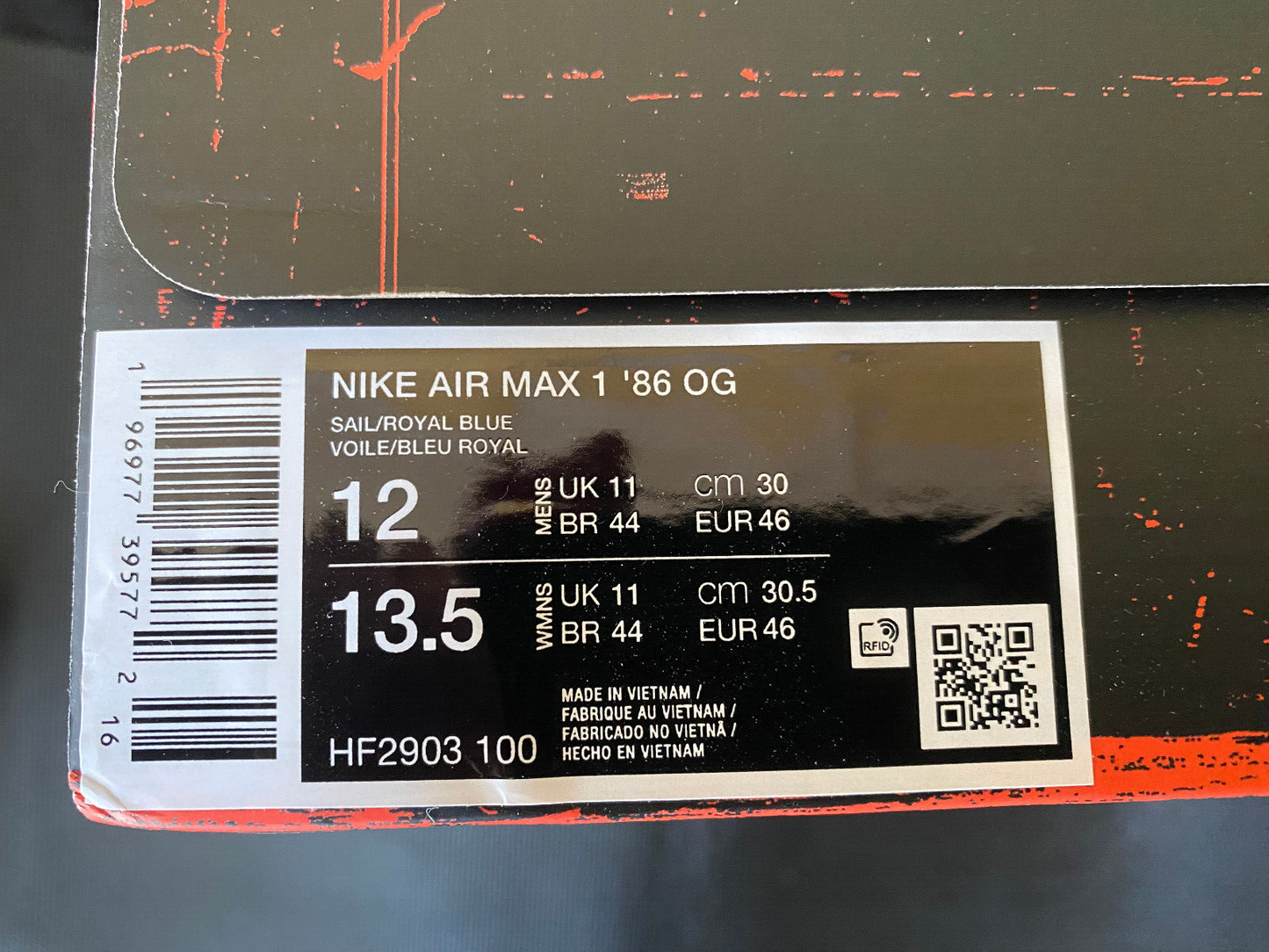 Nike Air Max 1 `86 OG BIG BUBBLE HF2903 100 AIR MAX DAY 2024 US 12 UK 11 EUR 46