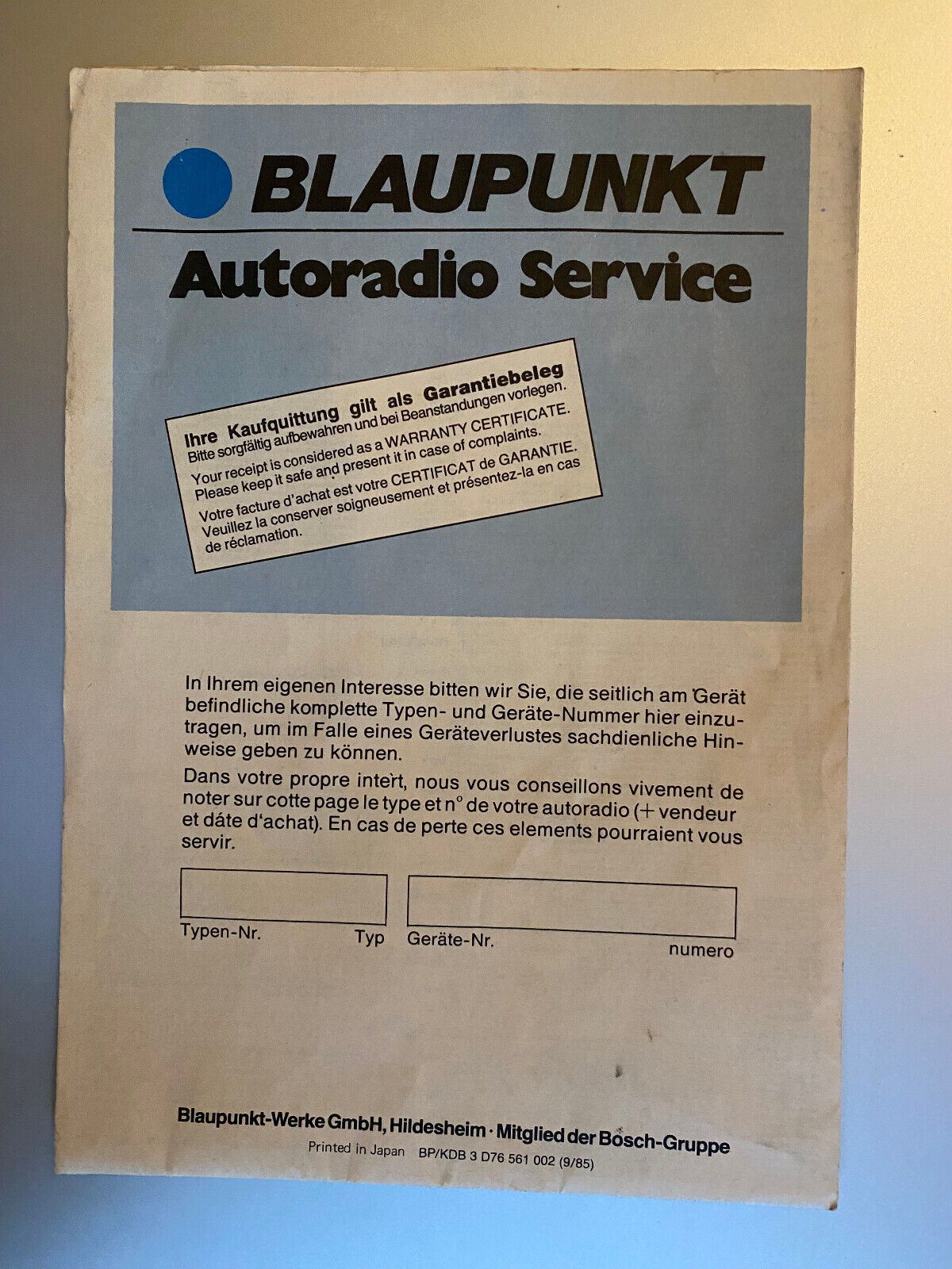 Blaupunkt Autoradio Service Kundendienststellen-Auflistung Car Hifi 90er