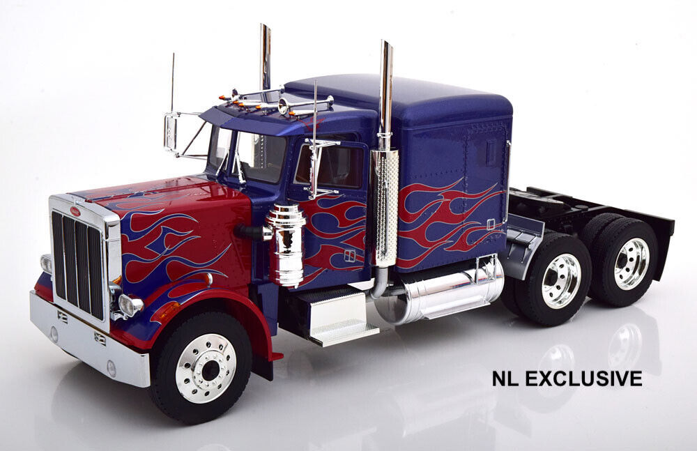 Peterbilt 359 Truck Road Kings RK180083 Transformers Blue & Red Flames Neu 1:18