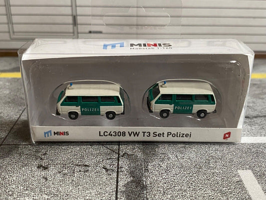 VW Bus T3 Polizei Lemke Minis LC4308 2er Set Neu in OVP Spur N 1:160