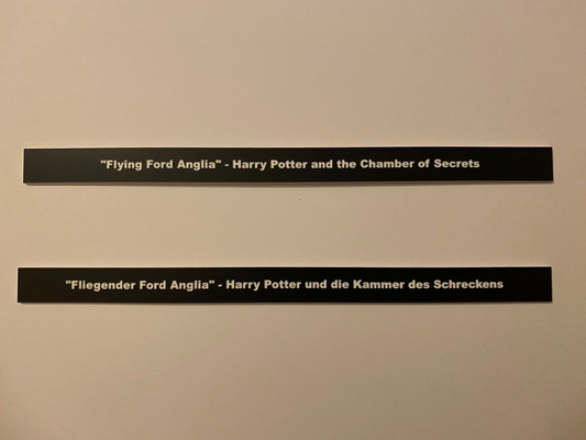 2 Schilder Ford Anglia "Harry Potter" geprägt & selbstklebend für 1:18 Vitrine