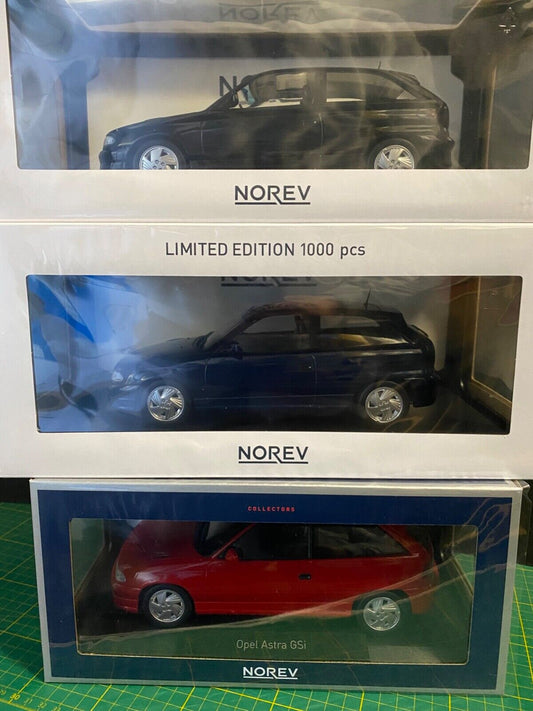 3er-Set Opel Astra F GSI Rot/Schwarz/Blau Norev neu in OVP new in box 1:18