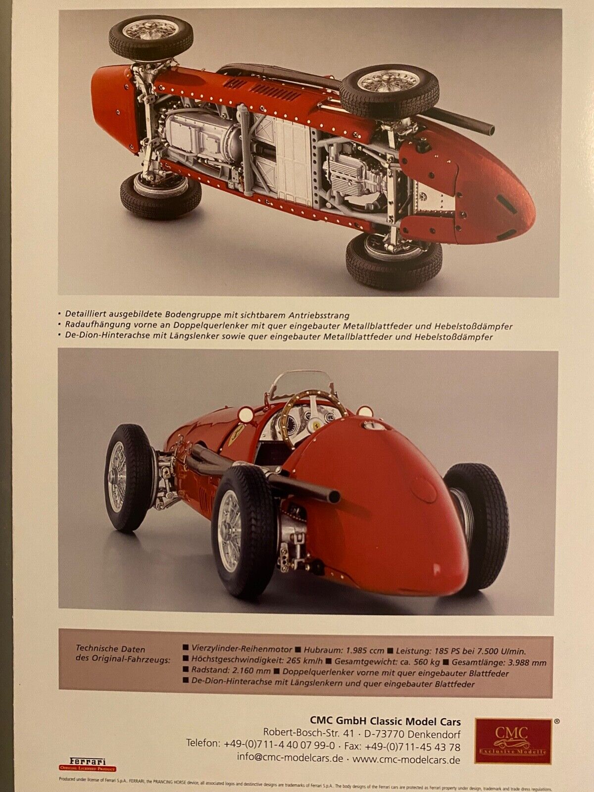 CMC Prospekt für Ferrari 500 F2 1953 1:18 Broschüre DinA4 Neu