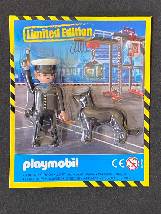 Playmobil Limited Edition Polizist mit Pistole und Hund Hafen Security Neu OVP
